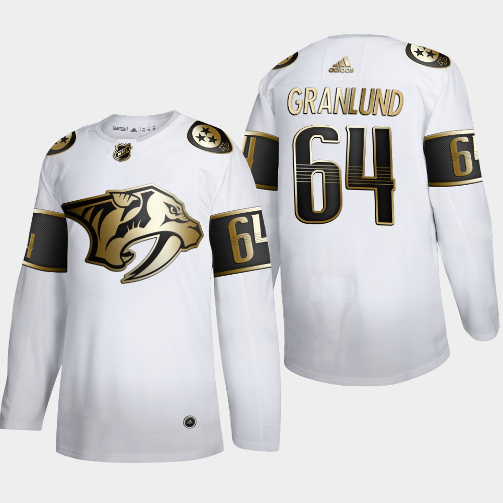 Cheap Nashville Predators 64 Mikael Granlund Men Adidas White Golden Edition Limited Stitched NHL Jersey